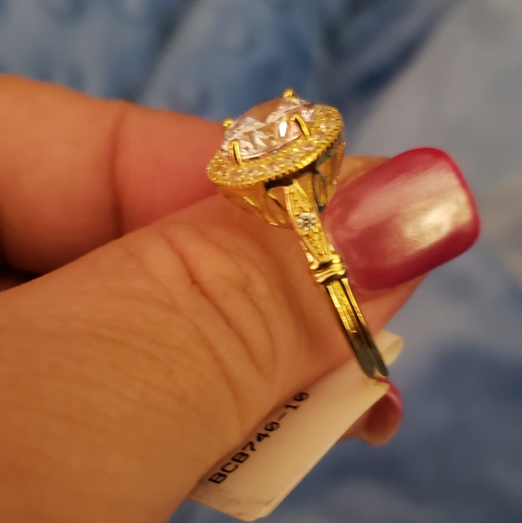 🌟Size 10 Ring White Cubic Zirconia 18K Gold Over Sterling Silver - Picture 8 of 9